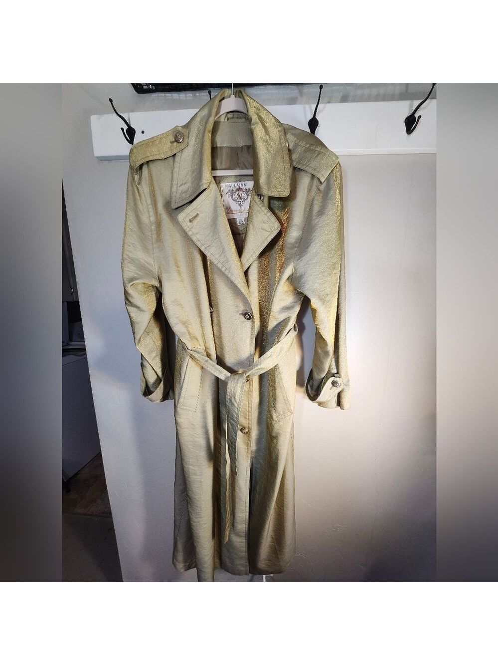Laura Winston Gold Metalic Vintage Maxi Trench Coat Sz 14 - Picture 2 of 16